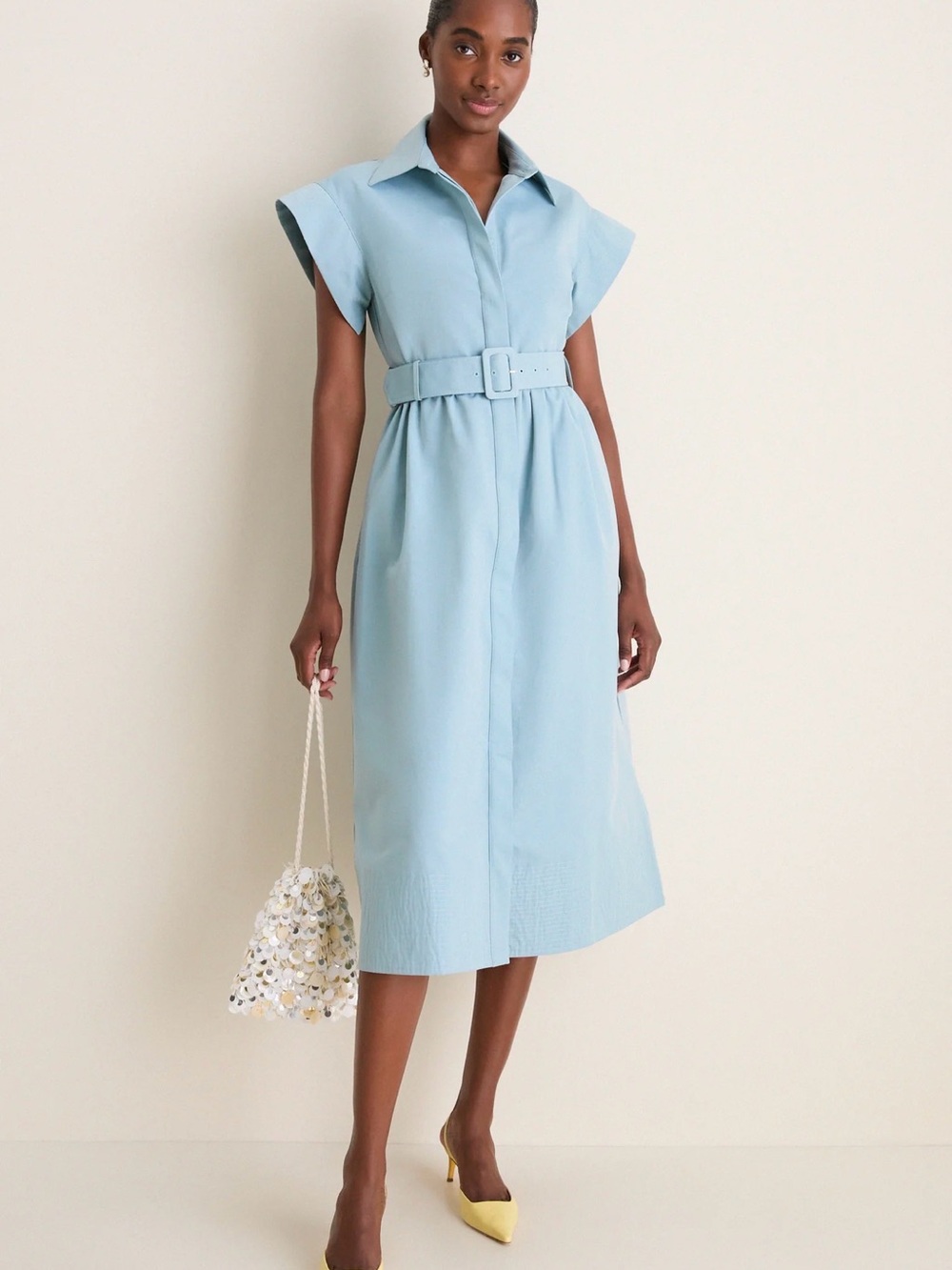 Tuckernuck Pale Blue Belted Midi Shirt Dress